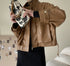 Women's Tooling Style Leather Jacket Jacket With Stand-up Collar - ROUTINE FASHION